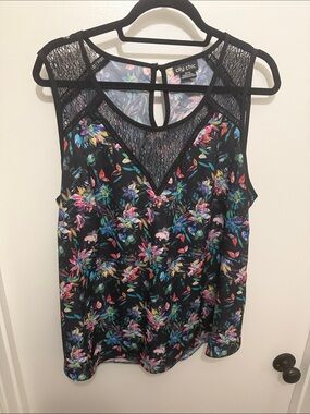 City Chic Black Floral Lace Yoke Sleeveless Camisole